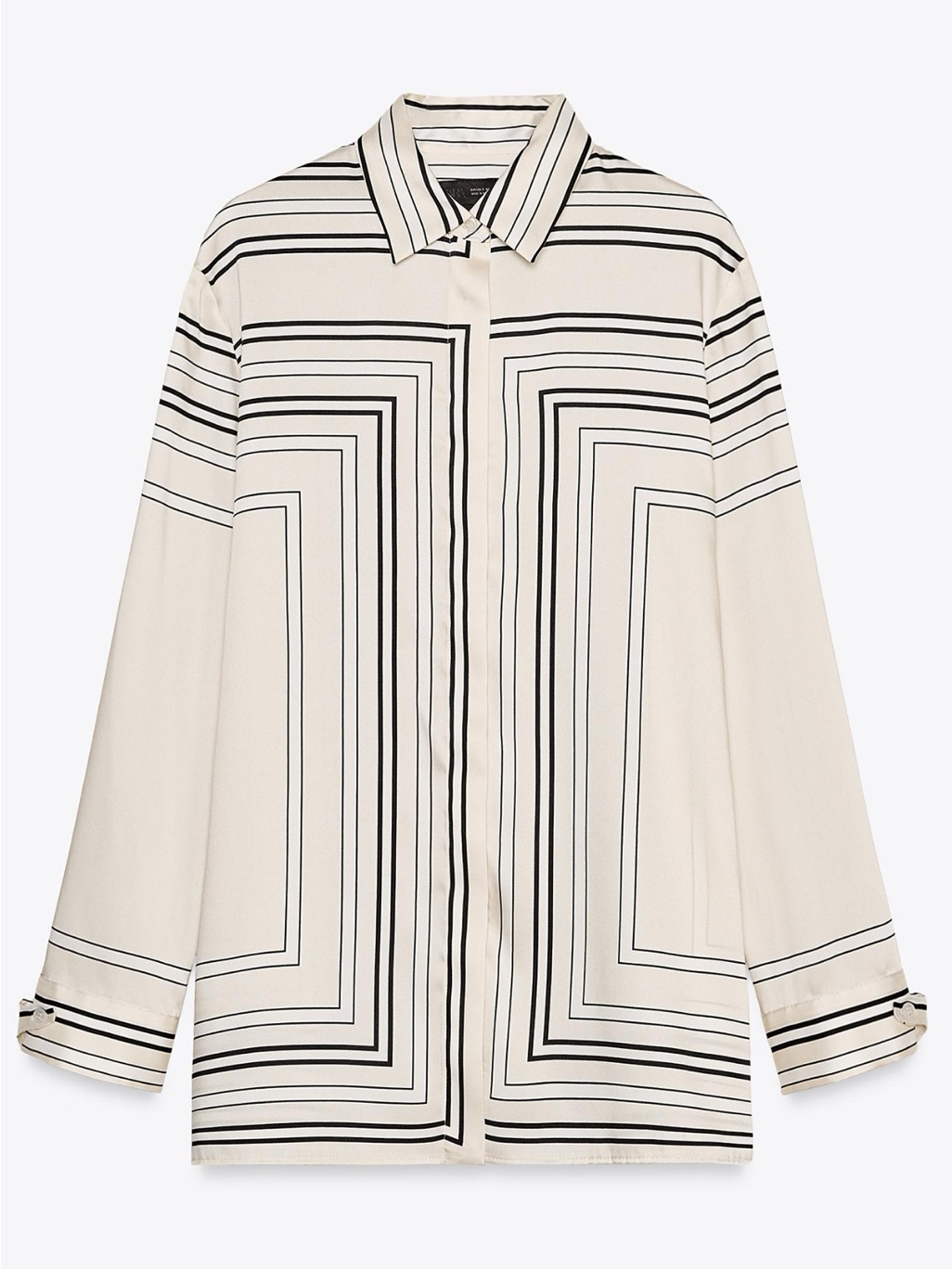 Zara Cream And Black Geometric Stripe Button-Down Shirt